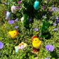 EASTER GOLD SPOT EGGS W/ FEATHERS 6PCS