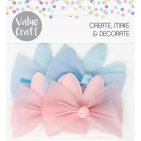 EASTER BUNNY EAR BOWS PINK BLUE 4PCS