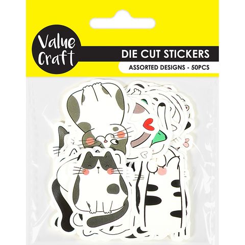 STICKER DIE CUT CAT MIX 50PC