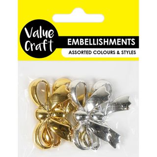 PLASTIC METALLIC BOW EMBELLISHMENTS 4PC