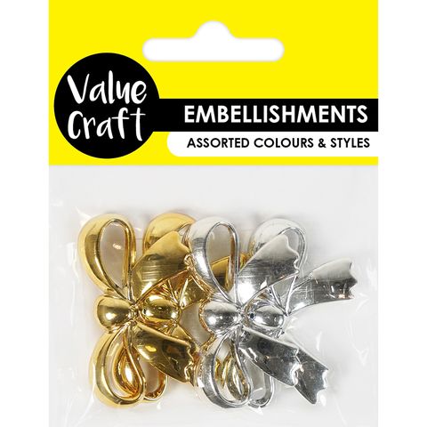 PLASTIC METALLIC BOW EMBELLISHMENTS 4PC