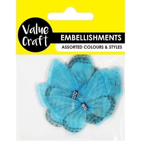 ORGANZA DIAMENTE BUTTERFLY EMB BLUE 8PC
