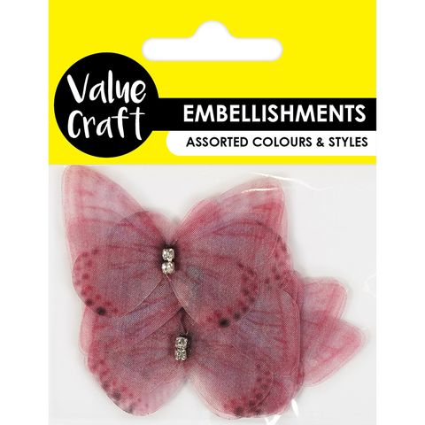 ORGANZA DIAMENTE BUTTERFLY EMB PINK 8PC