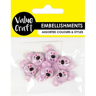 RESIN FLAT BACK KOALA EMBELLISHMENTS 6PC