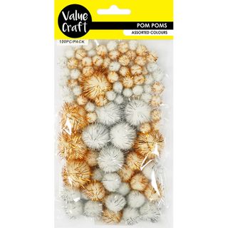 POM POM GLITTER METALLIC 3 SIZES 100PC