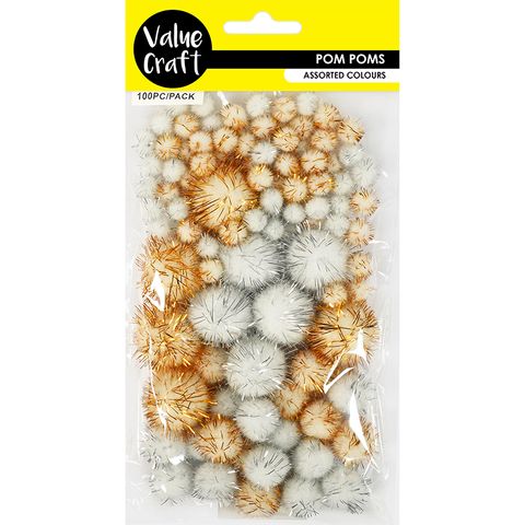 POM POM GLITTER METALLIC 3 SIZES 100PC