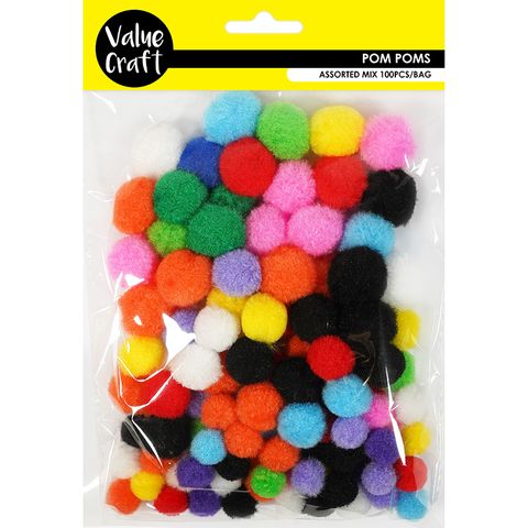 POM POM MULTI MIX 3 SIZES 100PC