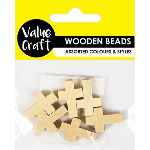 BEAD WOOD CROSS 21MM NATURAL 6PC