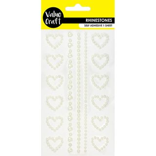 RHINESTONE ADHESIVE PEARL HEARTS 1SH
