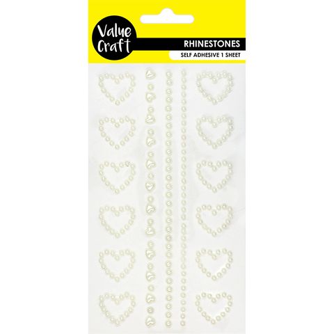 RHINESTONE ADHESIVE PEARL HEARTS 1SH