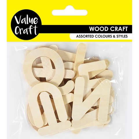 WOOD ALPHABET SHAPES NATURAL 26PC