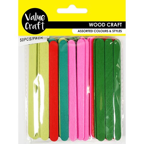 WOOD ICY POLE STICKS 114MM MULTI 50PC