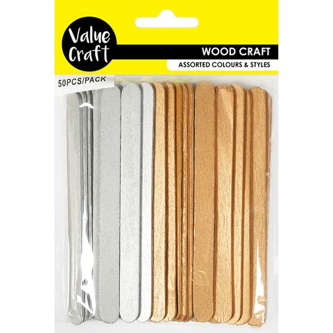 WOOD ICY POLE STICKS 114MM METALLIC 50PC