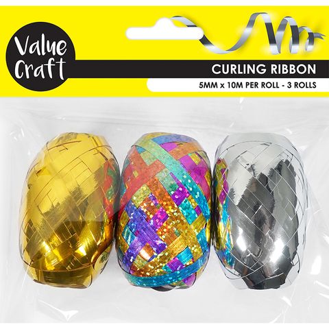 CURLING RIBBON METALLIC RAINBOW 10M 3PCS