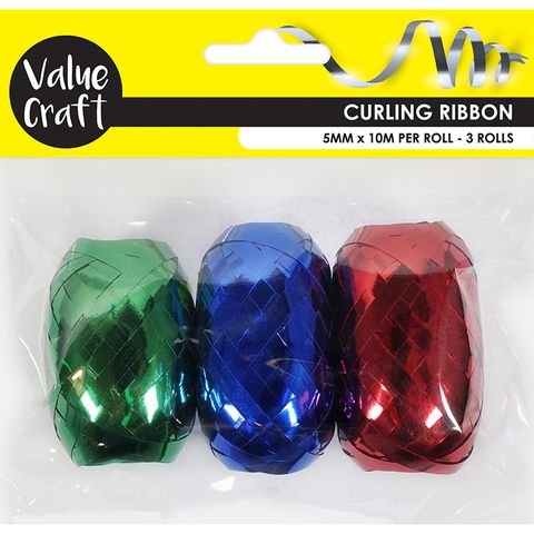 CURLING RIBBON METALLIC SOLID 10M 3PCS