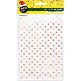 Xmas Treat Bags Wht-Rse Gold Star 6Pcs