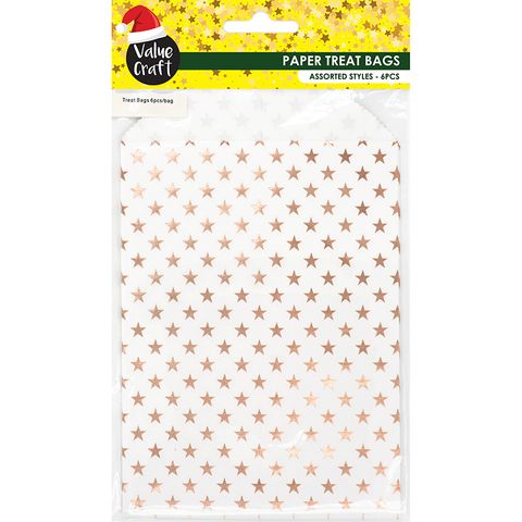 Xmas Treat Bags Wht-Rse Gold Star 6Pcs