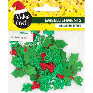 XMAS HOLLY SHAPES 30PC
