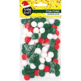 XMAS POM POM TRAD RED GREEN WHITE 100PC