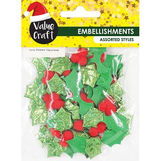 XMAS HOLLY W POM POM BERRY 15PC