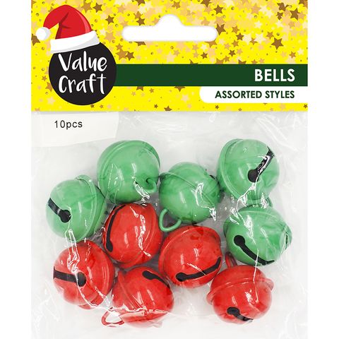 XMAS SLEIGH BELLS RED   GREEN 2CM 10PC