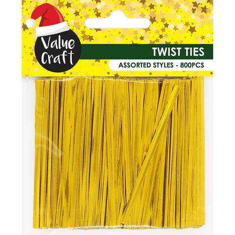 XMAS TWIST TIES 8CM GOLD 800PCS
