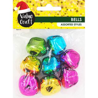 XMAS SLEIGH BELLS MULTI 3.5CM 8PC