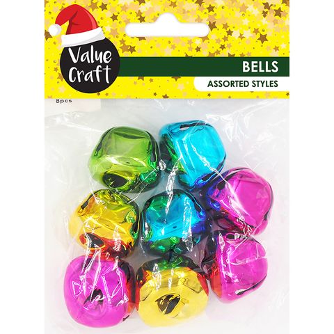 XMAS SLEIGH BELLS MULTI 3.5CM 8PC