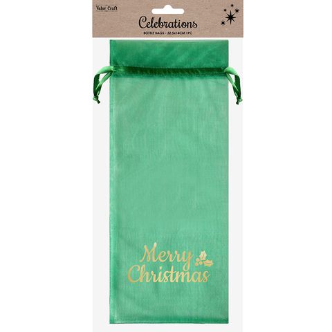 Xmas Bottle Bag 32.5X14Cm Org Green 1Pc