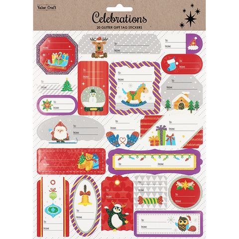 Xmas Gift Tags Stickers Purple Red 1Sh