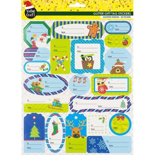 Xmas Gift Tags Stickers Blue Green 1Sh