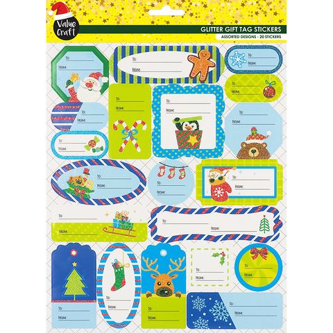 Xmas Gift Tags Stickers Blue Green 1Sh