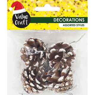 XMAS MINI SNOW PINECONE ORNAMENTS 4PC