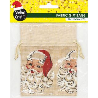 Xmas Bag Jute 10X12.5Cm Santa 2Pc