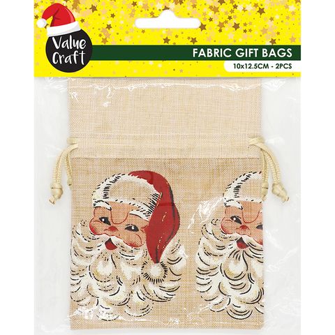 Xmas Bag Jute 10X12.5Cm Santa 2Pc