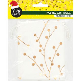 XMAS BAG VELVET 10x12.5CM GOLD LEAF 2PC