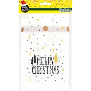 XMAS TREAT BAG WITH TIE GOLD XMAS 4PC