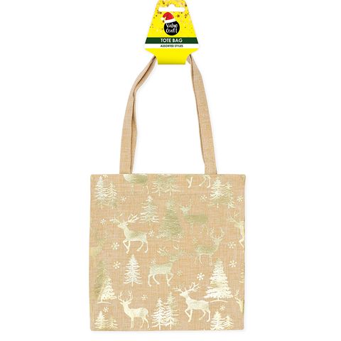 XMAS JUTE TOTE BAG 20X20CM GOLD DEER 1PC