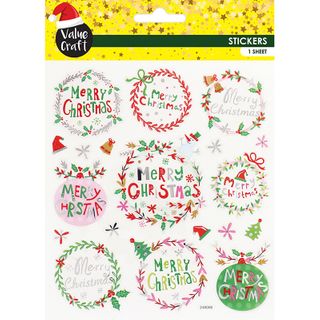 Xmas Foil Stickers Merry Xmas Wreath 1Sh