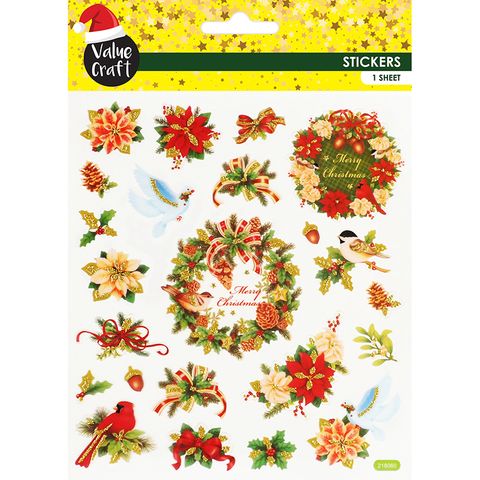 XMAS GLITTER STICKERS HOLLY WREATHS 1SH