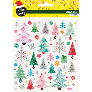 Xmas Glitter Stickers Pastel Trees 1Sh
