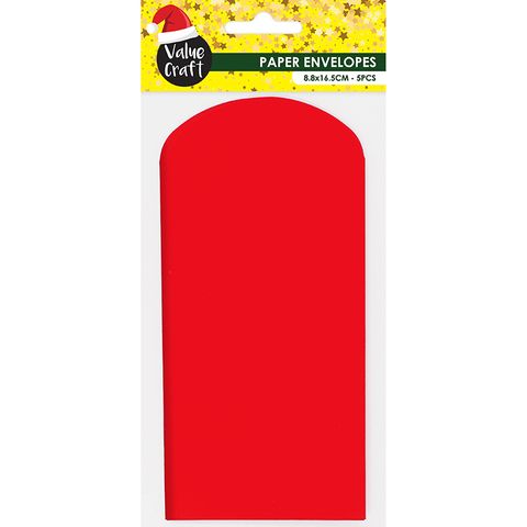 XMAS ENVELOPES 8.8x16.5CM RED 5PCS