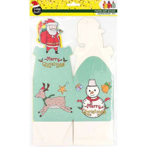 XMAS PAPER BOXES 3D TOPS ASST 3PCS