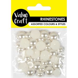 RHINESTONES PEARL DOMES 2 SIZES 40PC