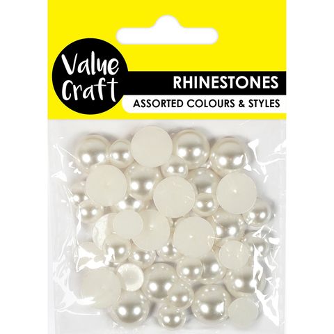 RHINESTONES PEARL DOMES 2 SIZES 40PC