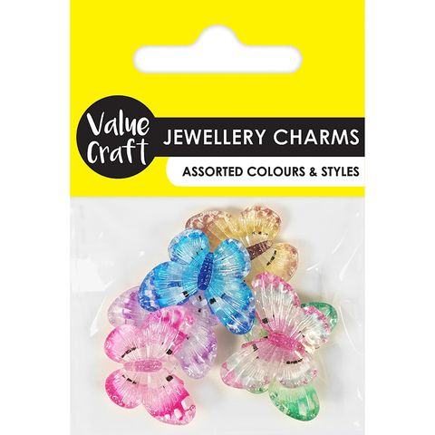 CHARMS PLASTIC BUTTERFLIES MULTI 6PC