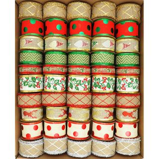 Xmas Ribbon Wire Edge Fun 50 Roll Mix