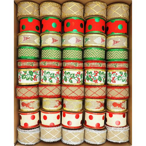 Xmas Ribbon Wire Edge Fun 50 Roll Mix