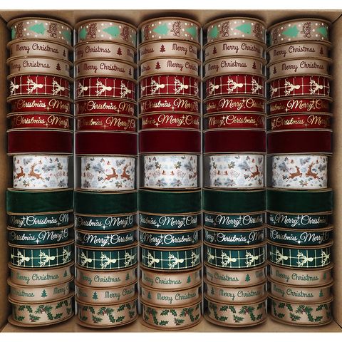 XMAS RIBBON BOX WOODLAND 75 ROLL MIX