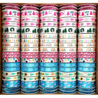 Xmas Ribbon Box Bright Joy 100 Roll Mix